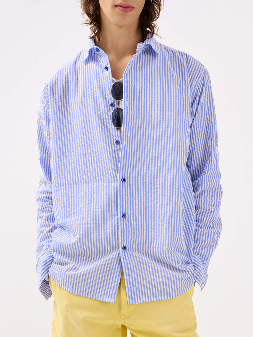 Blue Striped Seersucker Shirt