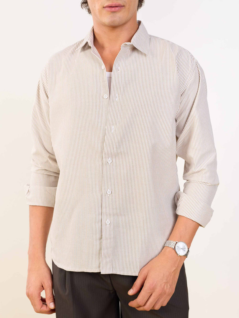 Relaxed Fit Brown Striped Shirt
