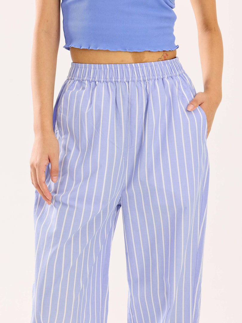 Powder Blue Striped Poplin Pull-on Pants