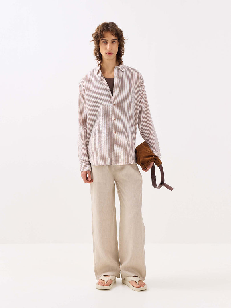 Brown Striped Seersucker Shirt