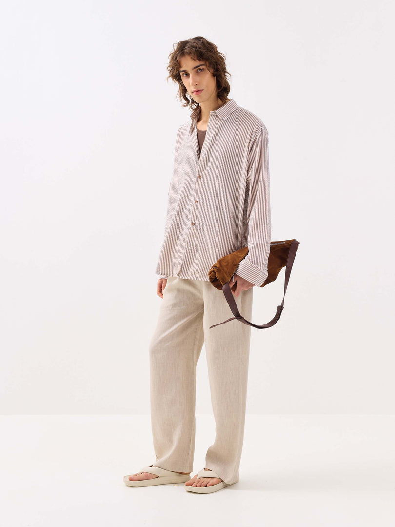 Brown Striped Seersucker Shirt