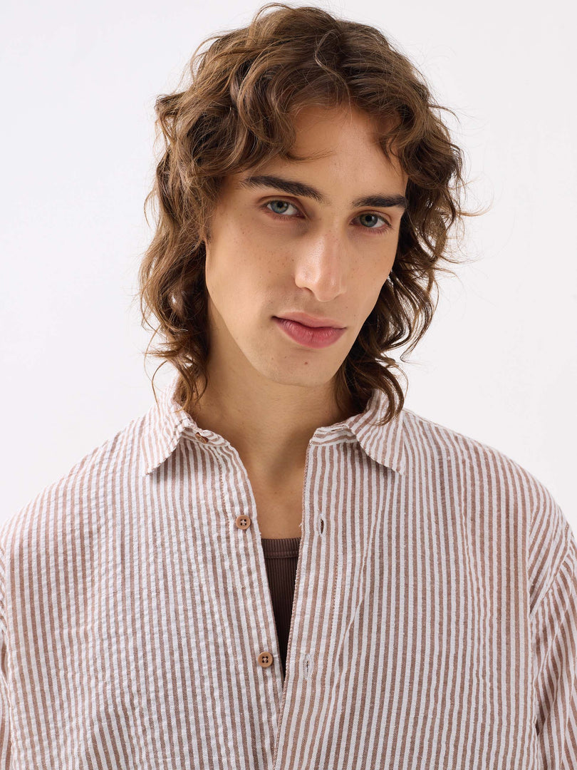 Brown Striped Seersucker Shirt