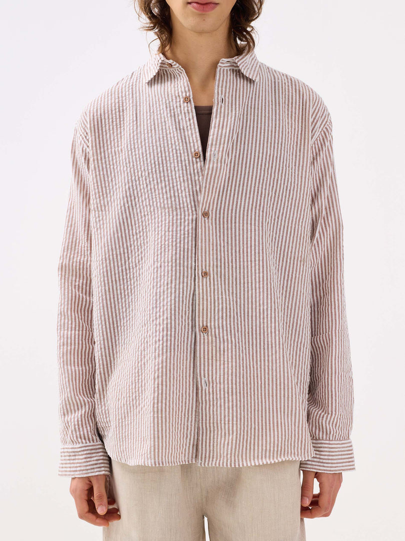 Brown Striped Seersucker Shirt