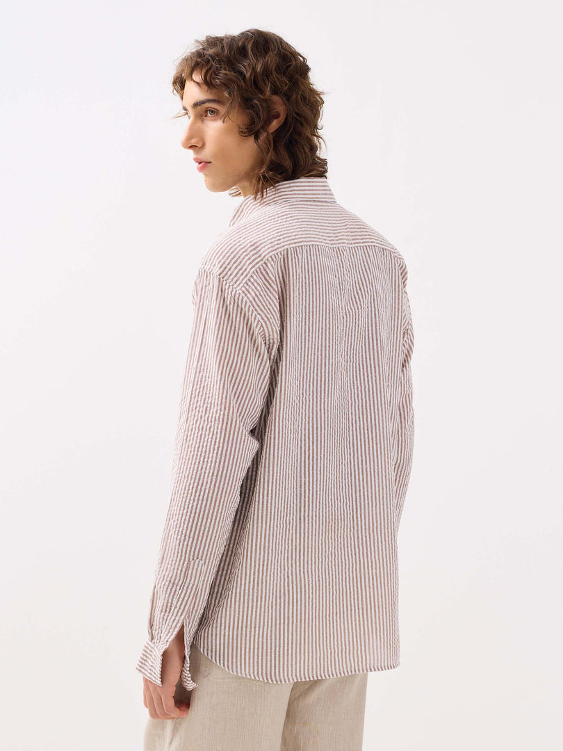 Brown Striped Seersucker Shirt