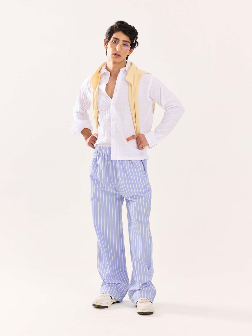 Powder Blue Striped Poplin Pull-on Pants