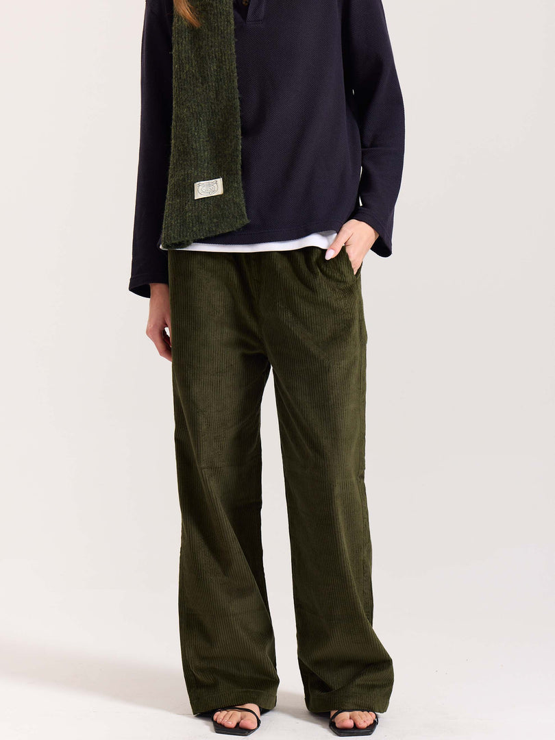 Olive Green Corduroy Pull-on Pants
