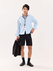 Sky Blue Oversized Cropped Shirt