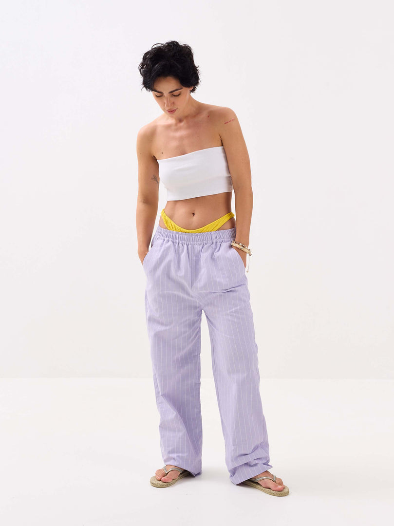 Lavender Striped Oxford Pull-on Pants