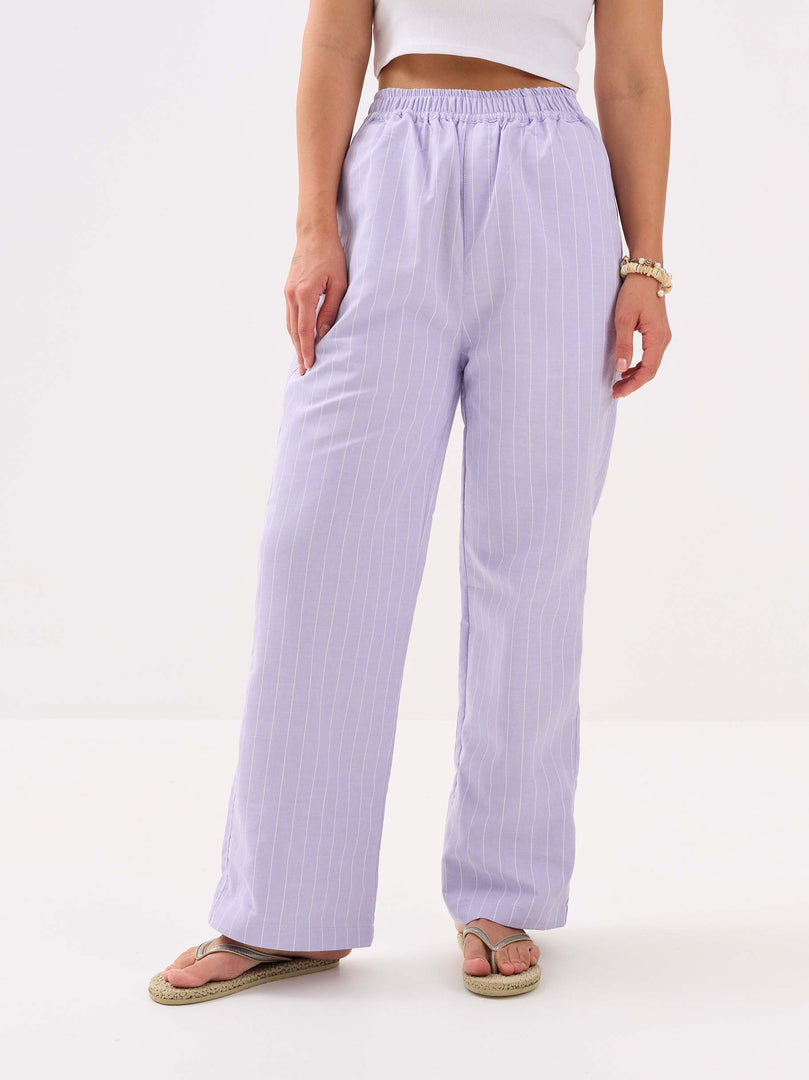 Lavender Striped Oxford Pull-on Pants