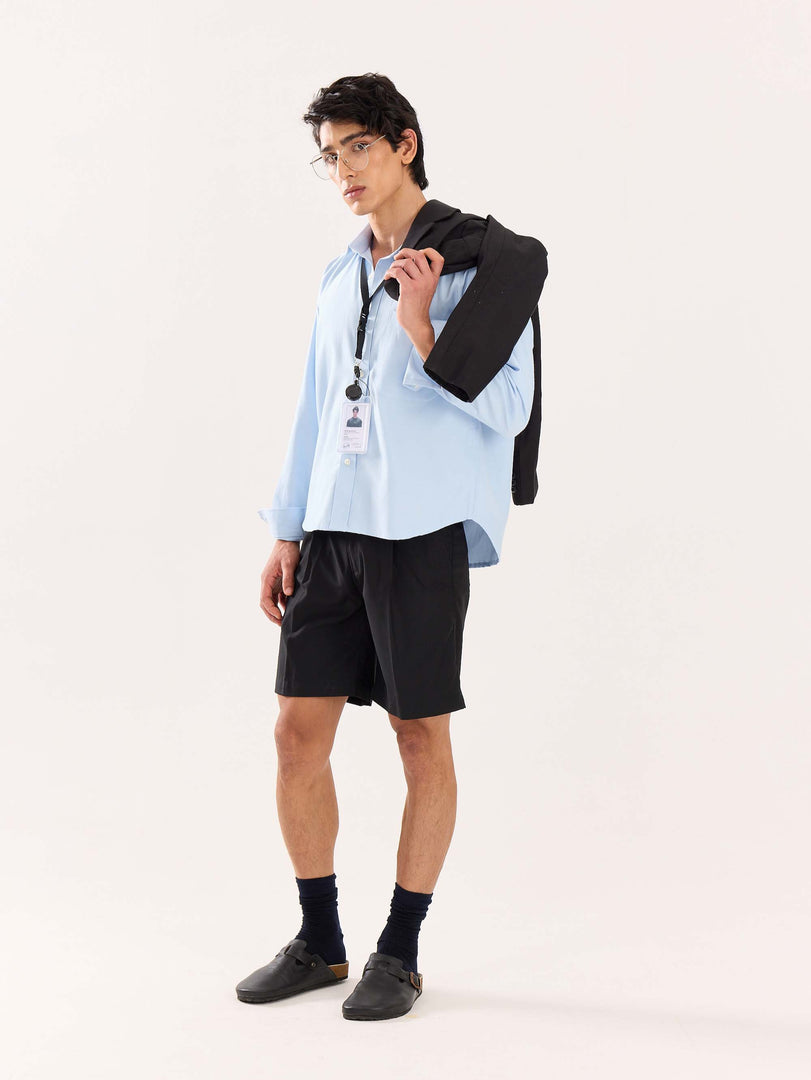 Sky Blue Oversized Cropped Shirt