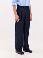 Load image into Gallery viewer, Dark Blue Pinstriped Baggy Fit Trousers
