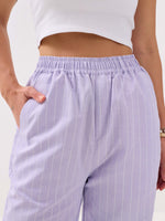 Load image into Gallery viewer, Lavender Striped Oxford Pull-on Pants
