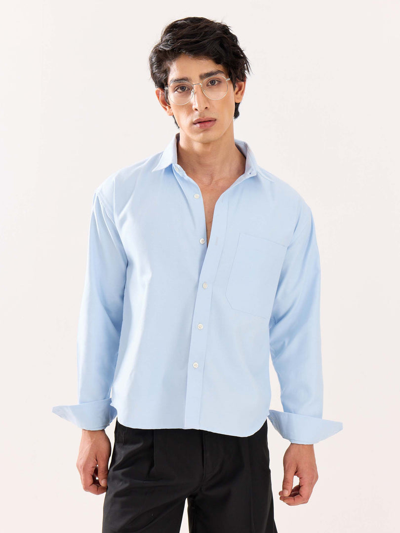 Sky Blue Oversized Cropped Shirt