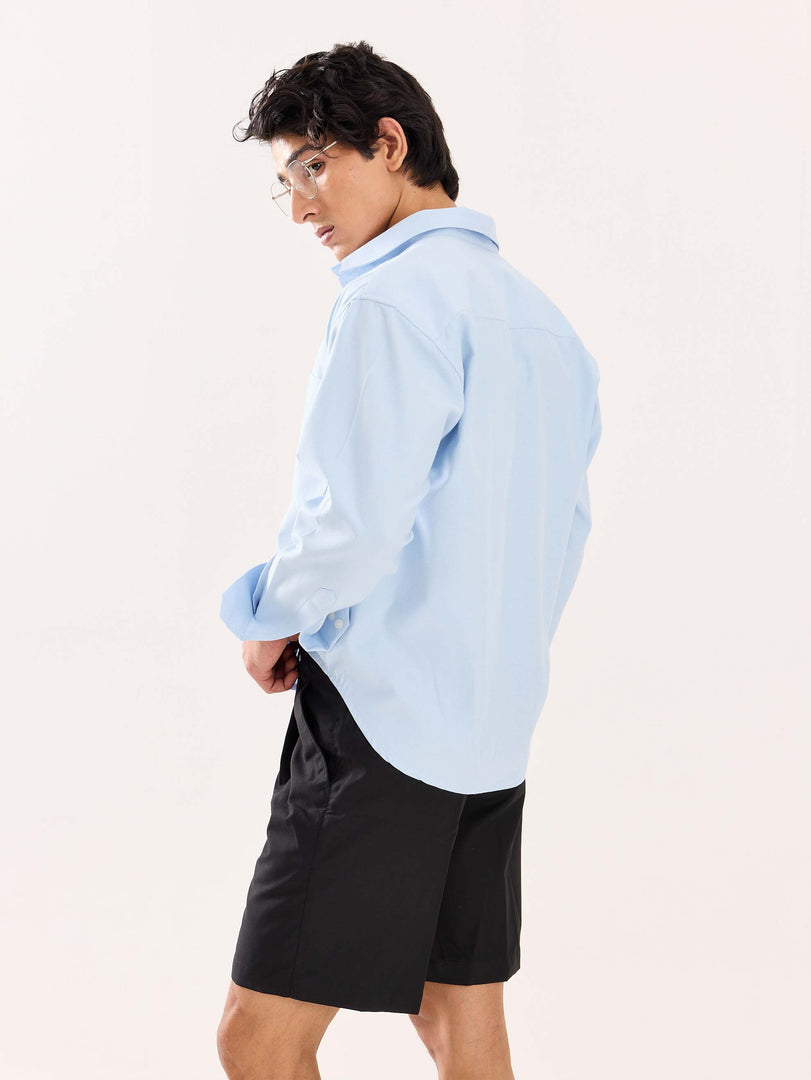 Sky Blue Oversized Cropped Shirt