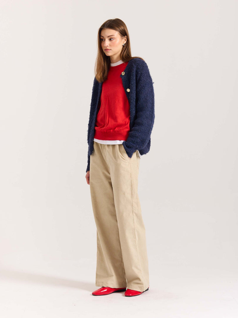 Beige Corduroy Pull-on Pants