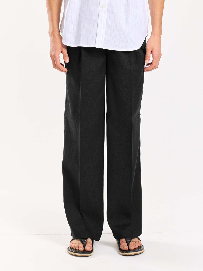 Black Linen Baggy Fit Trousers