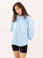 Load image into Gallery viewer, Sky Blue Oversized Cropped Shirt (Pre-Order)
