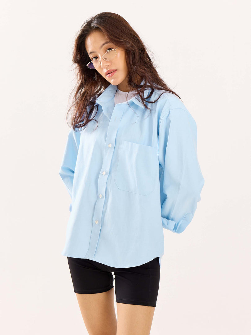 Sky Blue Oversized Cropped Shirt (Pre-Order)
