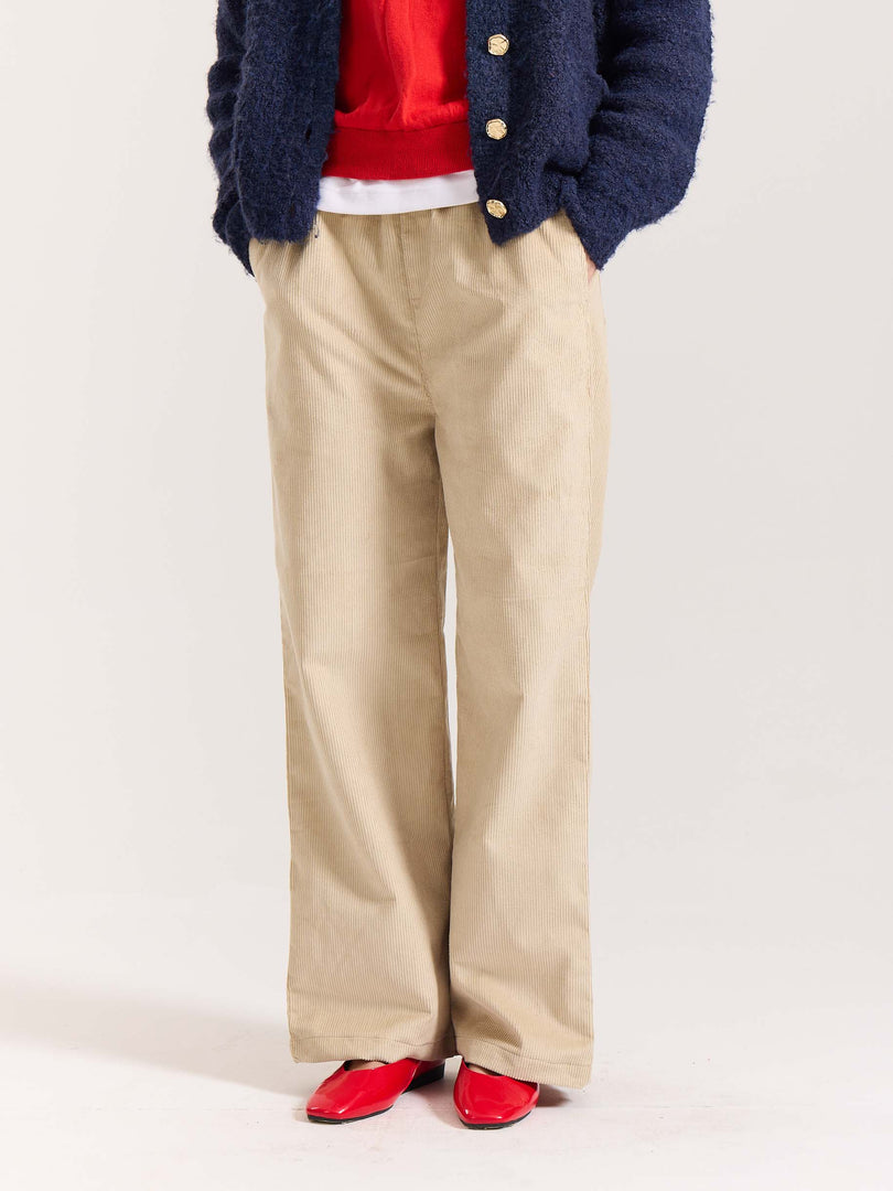 Beige Corduroy Pull-on Pants