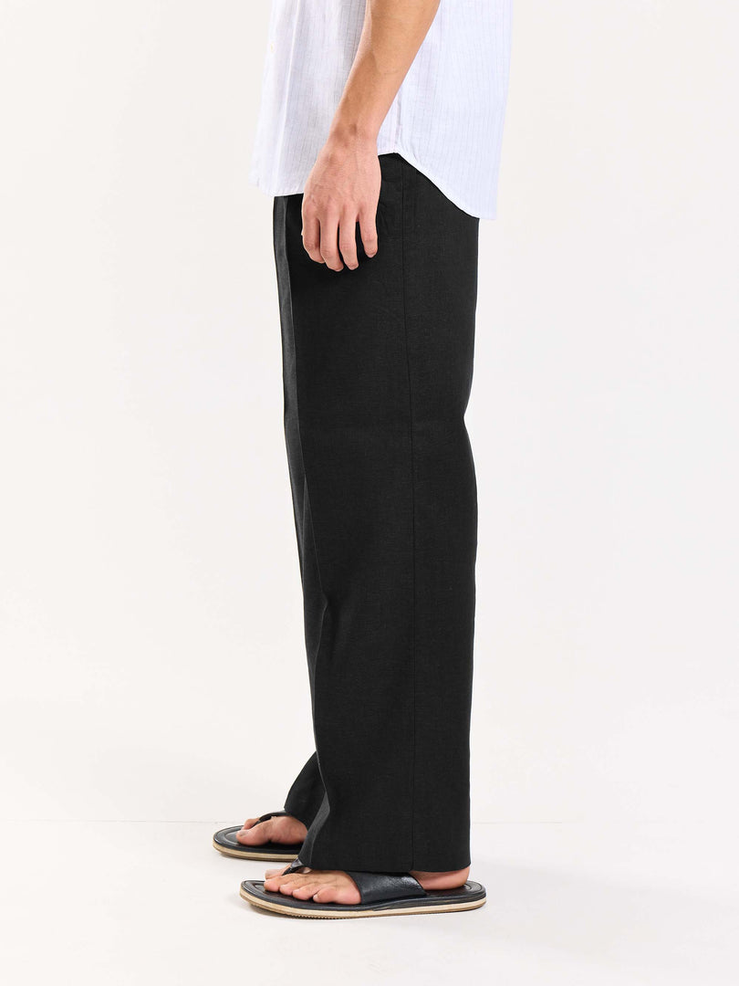 Black Linen Baggy Fit Trousers