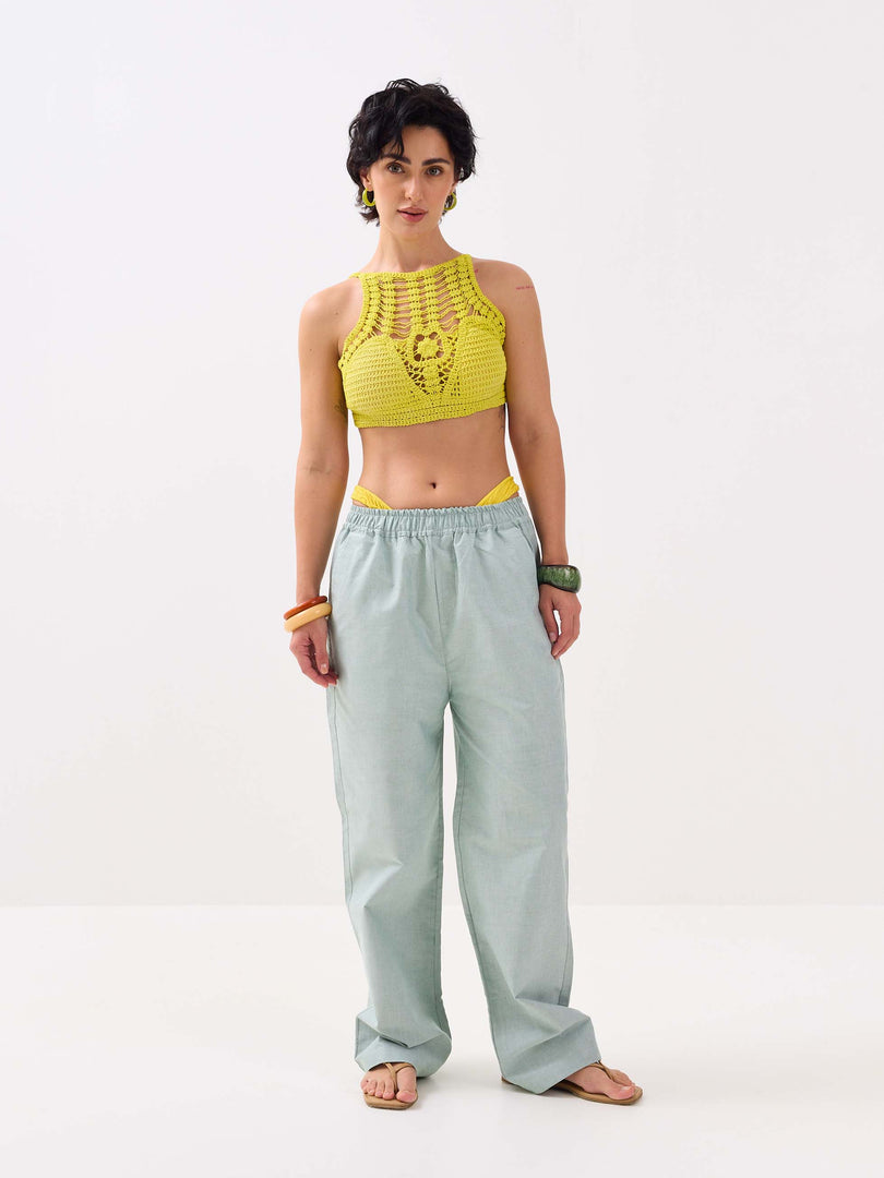 Green Oxford Pull-on Pants