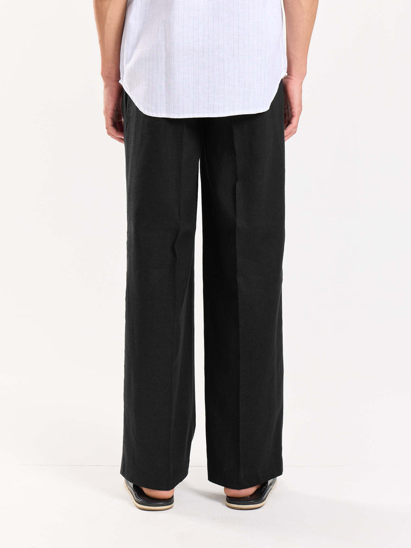 Black Linen Baggy Fit Trousers