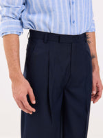 Load image into Gallery viewer, Dark Blue Pinstriped Baggy Fit Trousers

