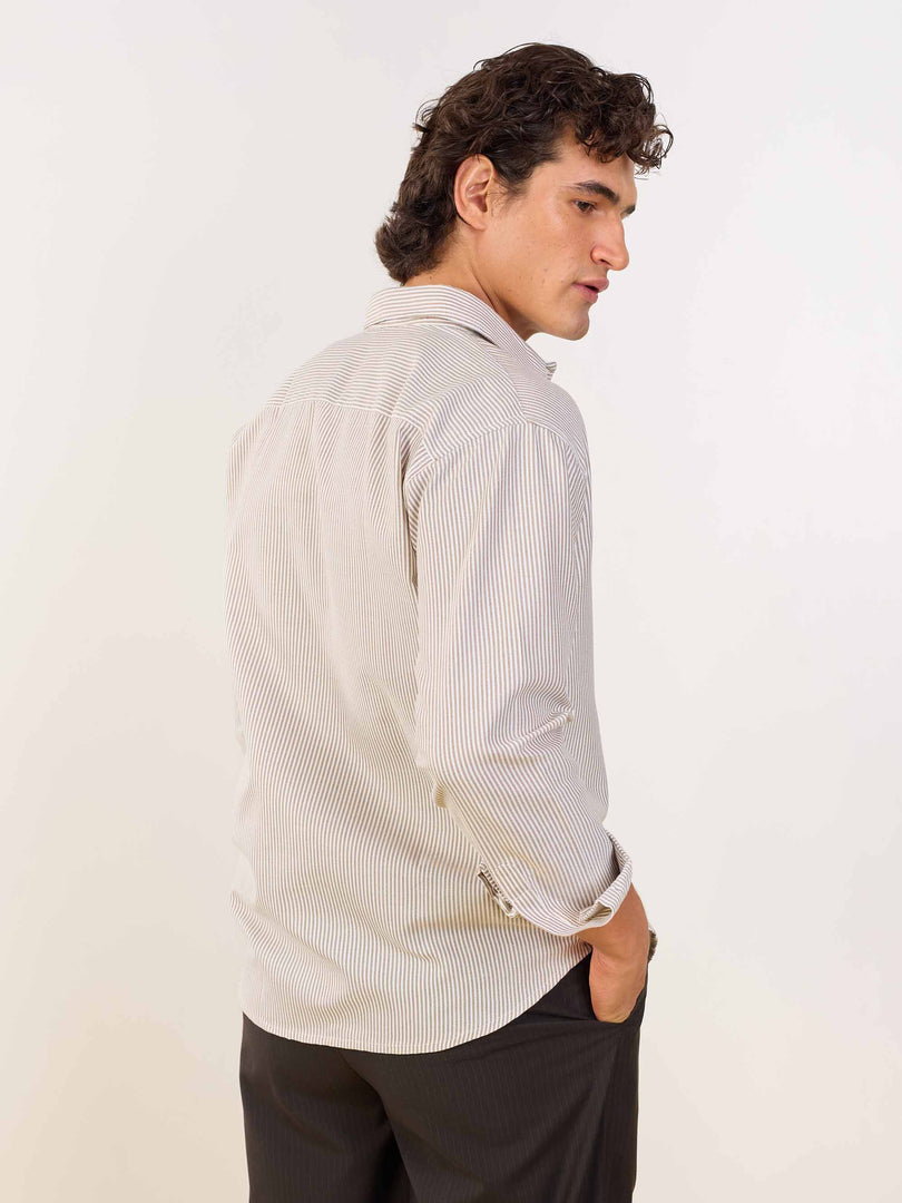 Relaxed Fit Brown Striped Shirt