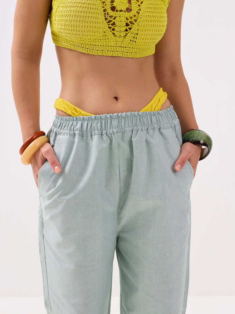 Green Oxford Pull-on Pants