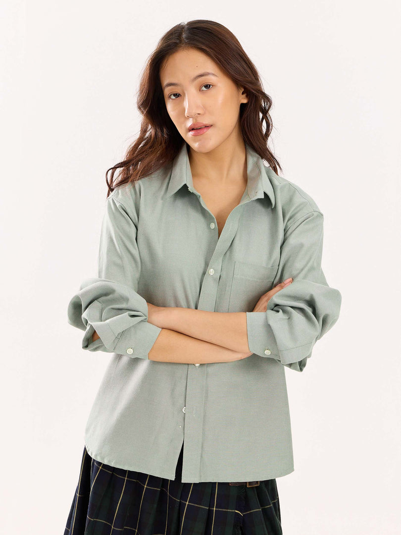 Green Oversized Cropped Shirt (Pre-Order)