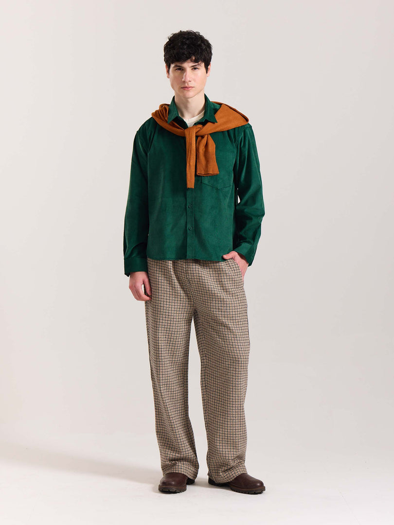 Beige Checkered Woolen Pants