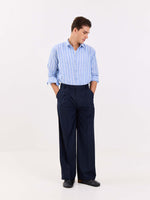 Load image into Gallery viewer, Dark Blue Pinstriped Baggy Fit Trousers
