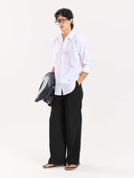 Load image into Gallery viewer, Black Linen Baggy Fit Trousers
