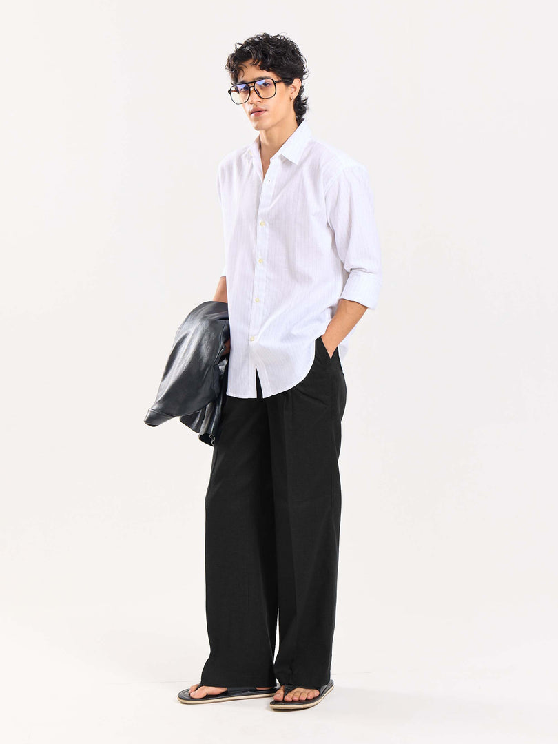 Black Linen Baggy Fit Trousers