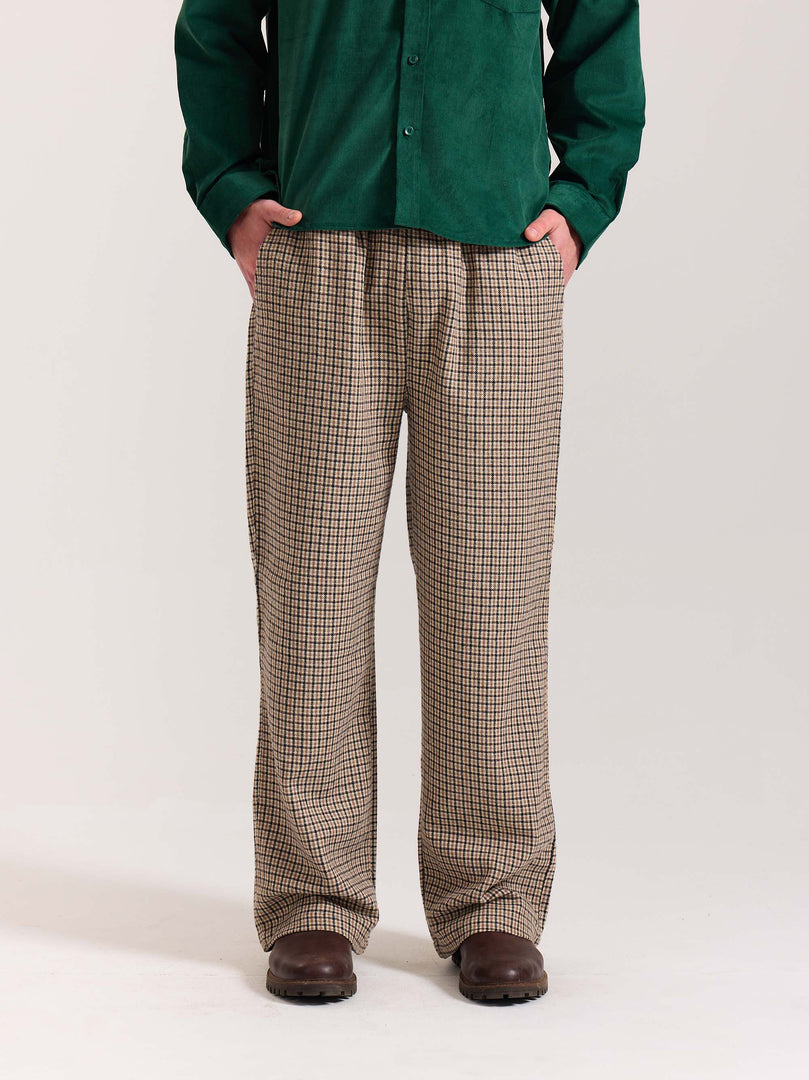 Beige Checkered Woolen Pants