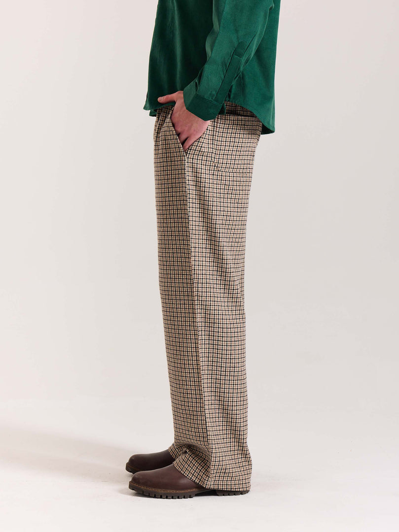 Beige Checkered Woolen Pants