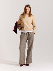 Beige Checkered Woolen Pants