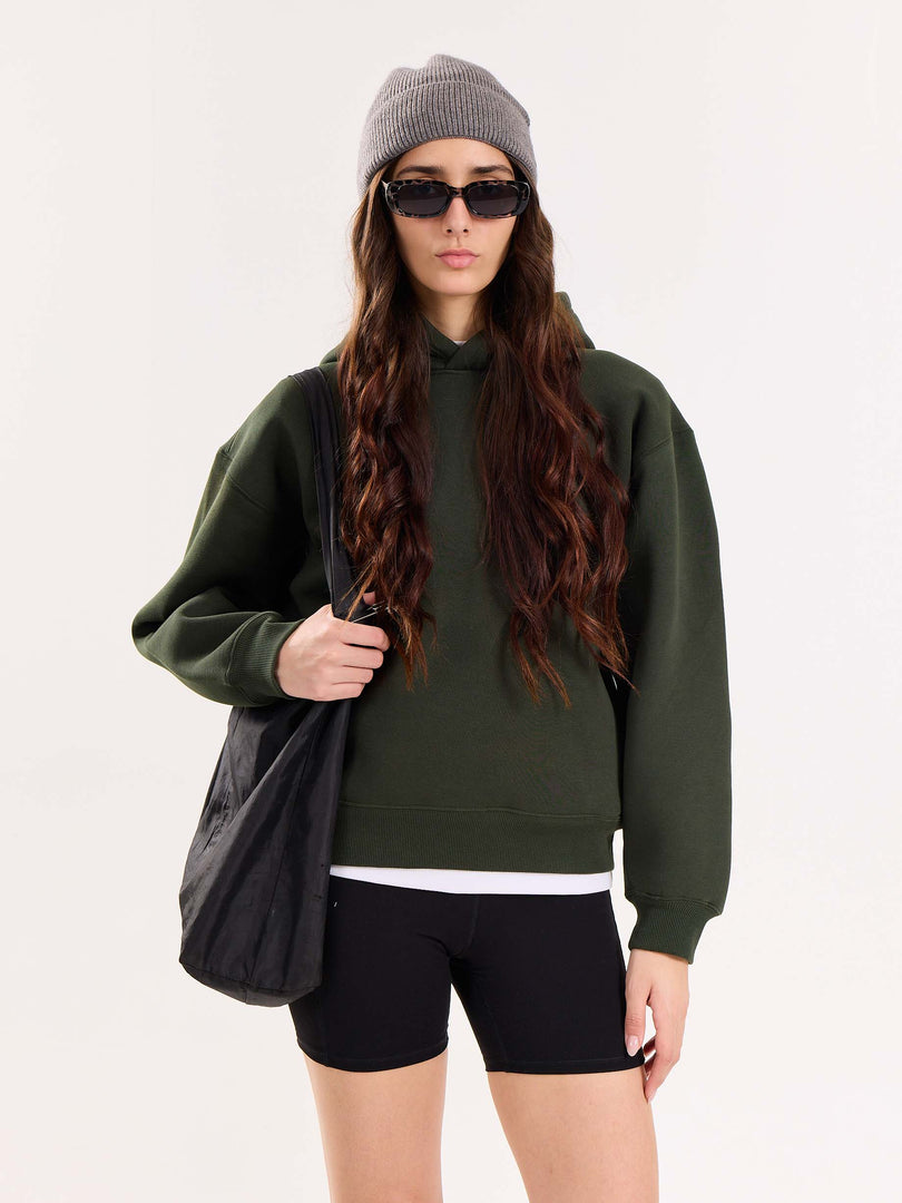 Dark Green Cropped Fit Hoodie ( Pre-Order )