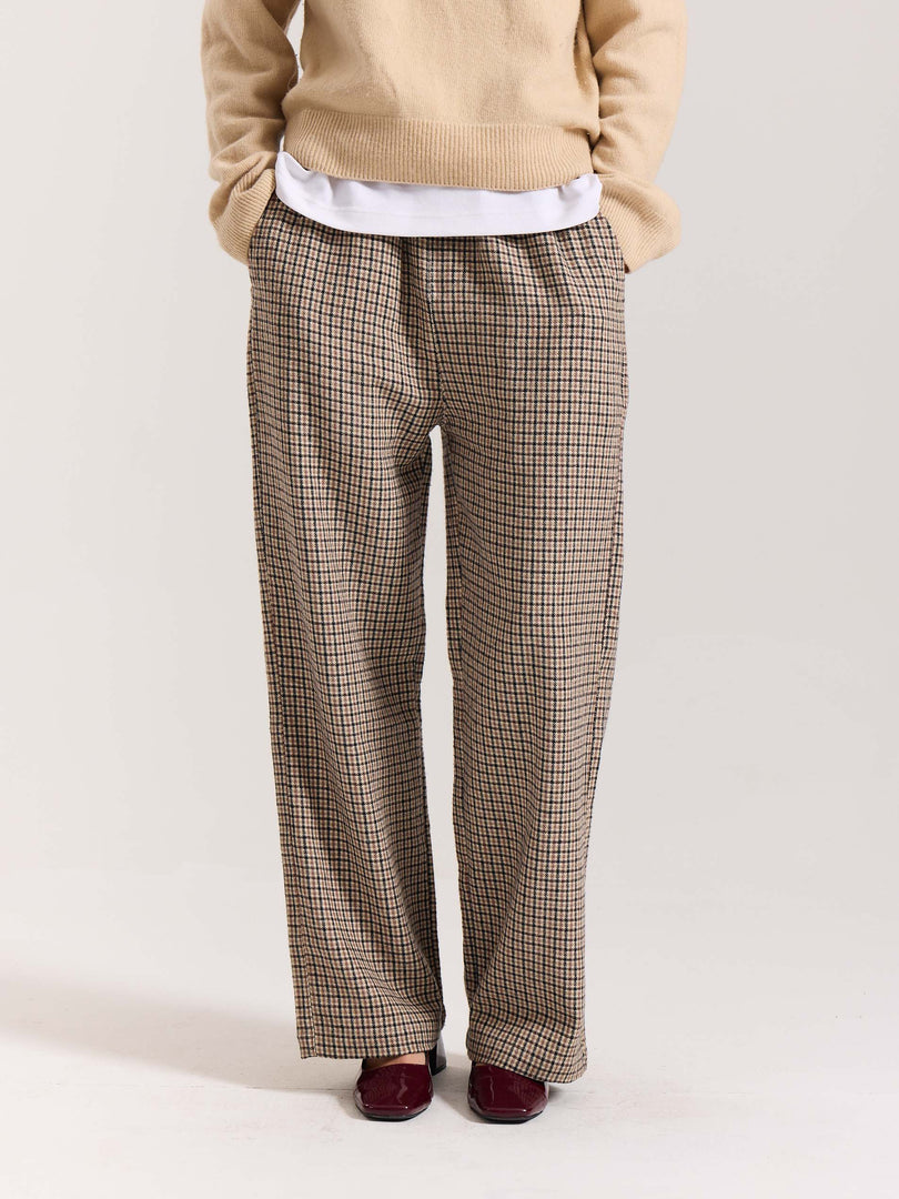 Beige Checkered Woolen Pants