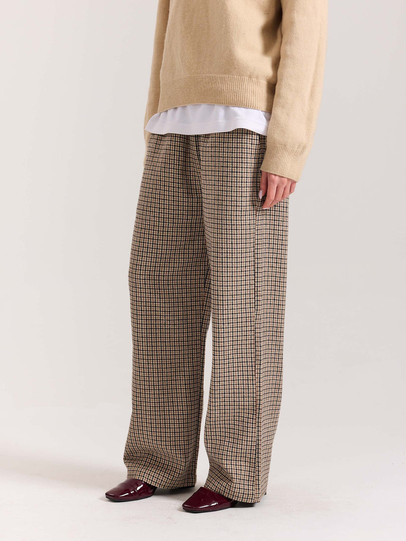 Beige Checkered Woolen Pants