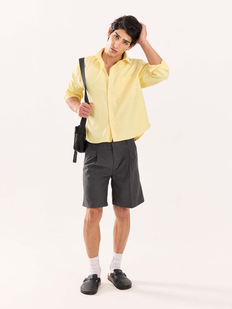 Butter Yellow Oversized Cropped Shirt (Pre-Order)
