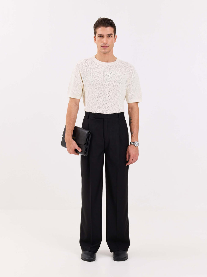Black Pinstriped Baggy Fit Trousers