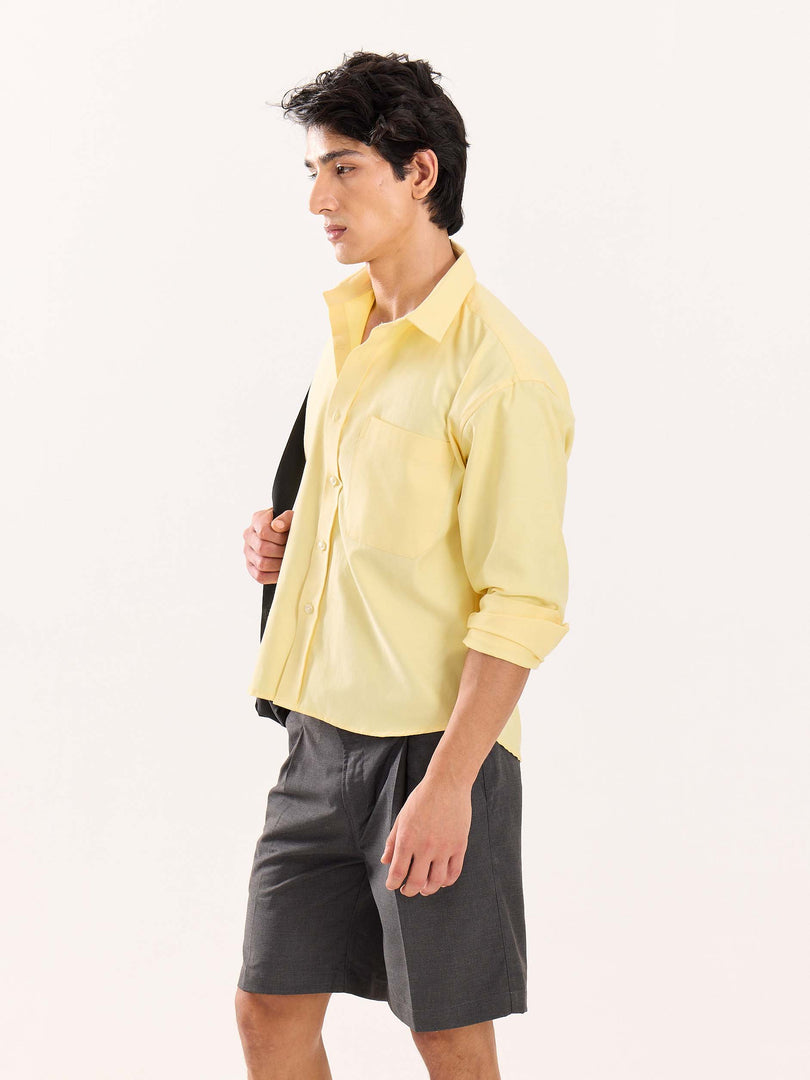 Butter Yellow Oversized Cropped Shirt (Pre-Order)