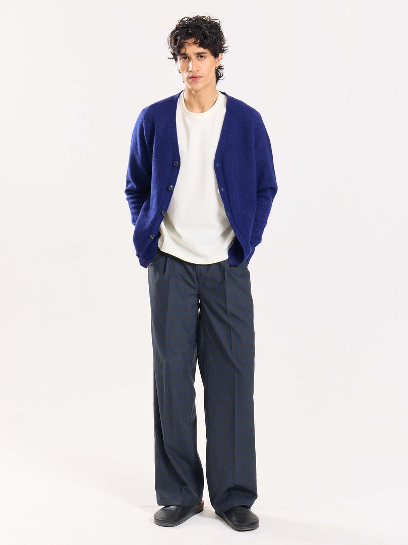 Blue & Grey Checked Baggy Fit Trousers