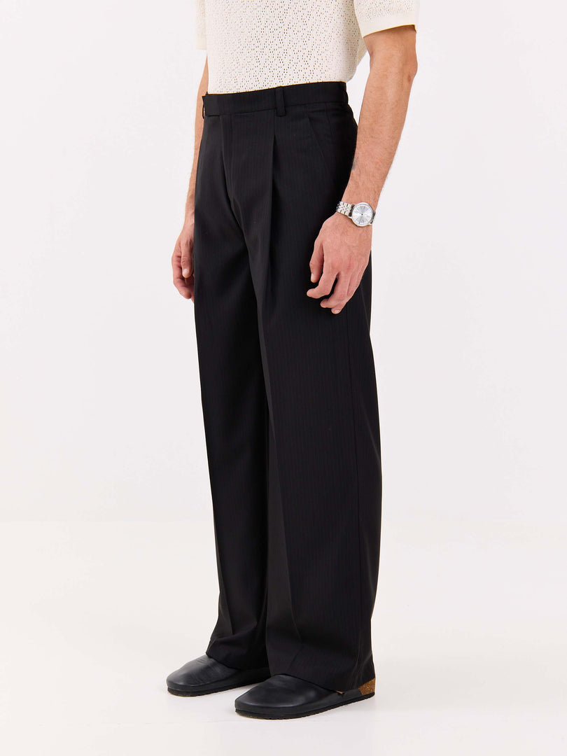 Black Pinstriped Baggy Fit Trousers