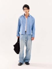 Denim Blue Oversized Cropped Shirt
