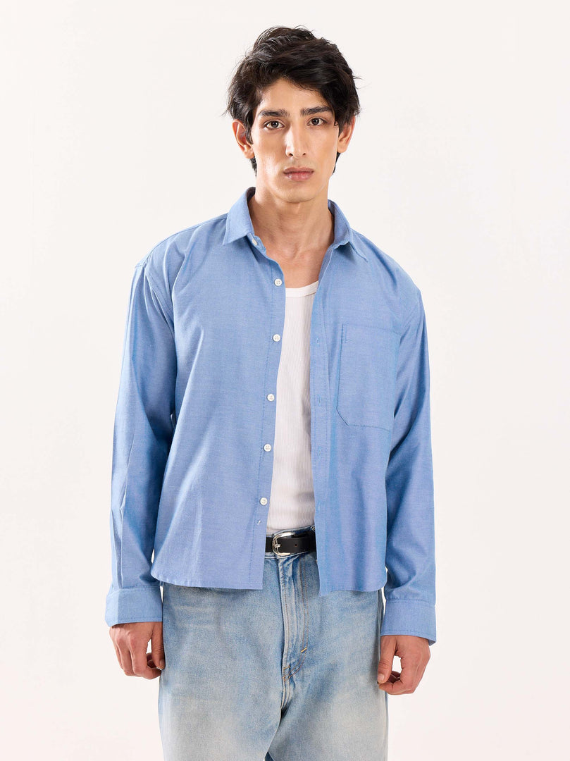 Denim Blue Oversized Cropped Shirt (Pre-Order)