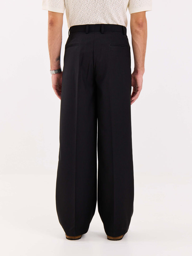 Black Pinstriped Baggy Fit Trousers