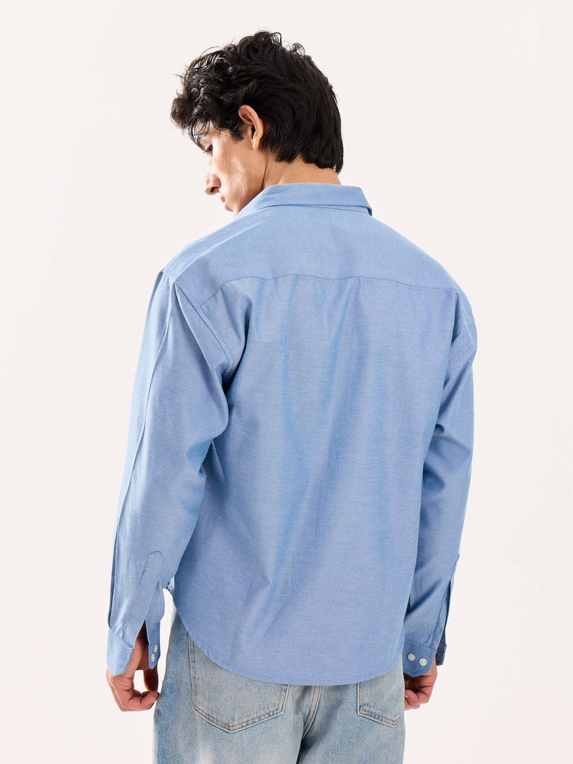 Denim Blue Oversized Cropped Shirt (Pre-Order)