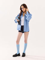 Load image into Gallery viewer, Denim Blue Oversized Cropped Shirt (Pre-Order)
